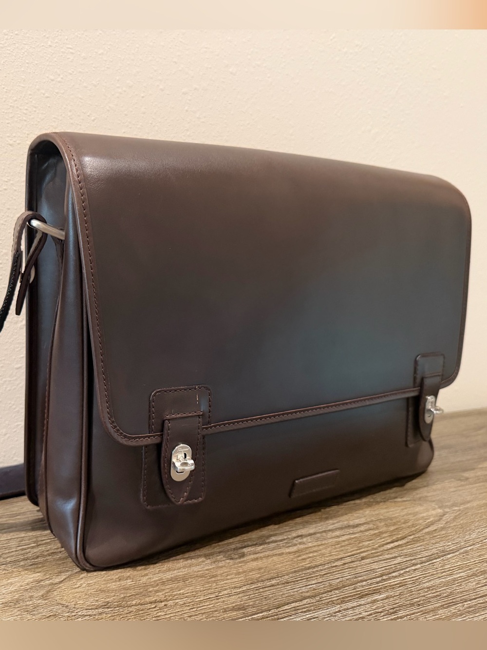 Salvatore Ferragamo Dark Brown Leather Laptop Messenger Bag - fits 13in laptop